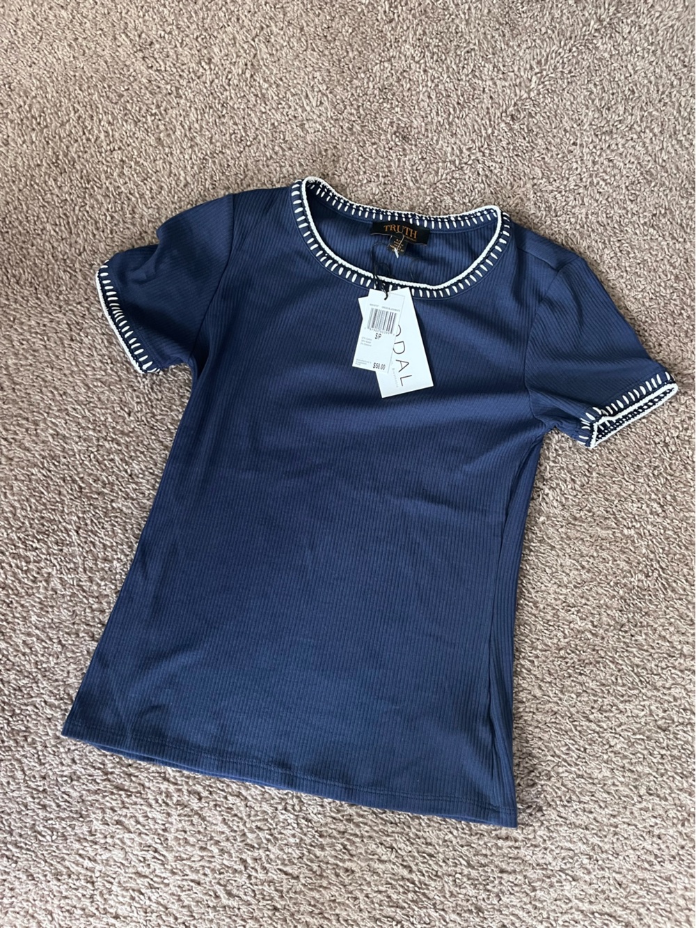 Truth by republic  Navy Short-Sleeve Tee with White Stitch Trim s/p